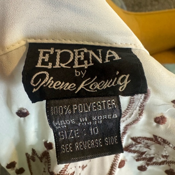 Vtg 80s ERENA By Irene Koenig Ivory Embroidered Pleated Blouse Sz 10 French Cuff - Picture 8 of 9